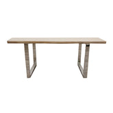 Freya 1.8m Pine Wood Dining Table UK main view showing solid light pine wood top with chrome metal legs in modern dining room solid furniture UK