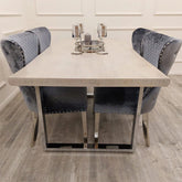 Freya pine wood dining set with grey Valentino velvet chairs main view by Solid Furniture UK