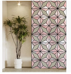 60x240 cm geometric brown acoustic wall panels by Solid Furniture LTD installed on interior wall creating a modern sound-absorbing feature in a stylish space