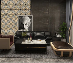 Premium geometric gold glitter acoustic wall panel installed on a modern interior wall solid furniture uk