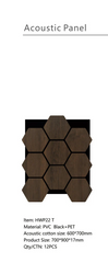 Close up texture of walnut hexagon acoustic wall panel with slatted detail. solid furniture UK