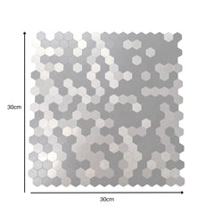 Gold mini hexagon mosaic wall tiles 30 x 30cm pack of 10 by Solid Furniture LTD dimension guide showing sheet size and coverage