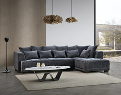 Gramercy luxury corner sofa in steel grey velvet fabric – modern L-shape sofa main view solid furniture UK