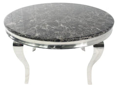 1.3m round Grey Louis marble effect dining table with chrome pedestal base from Solid Furniture UK modern dining furniture