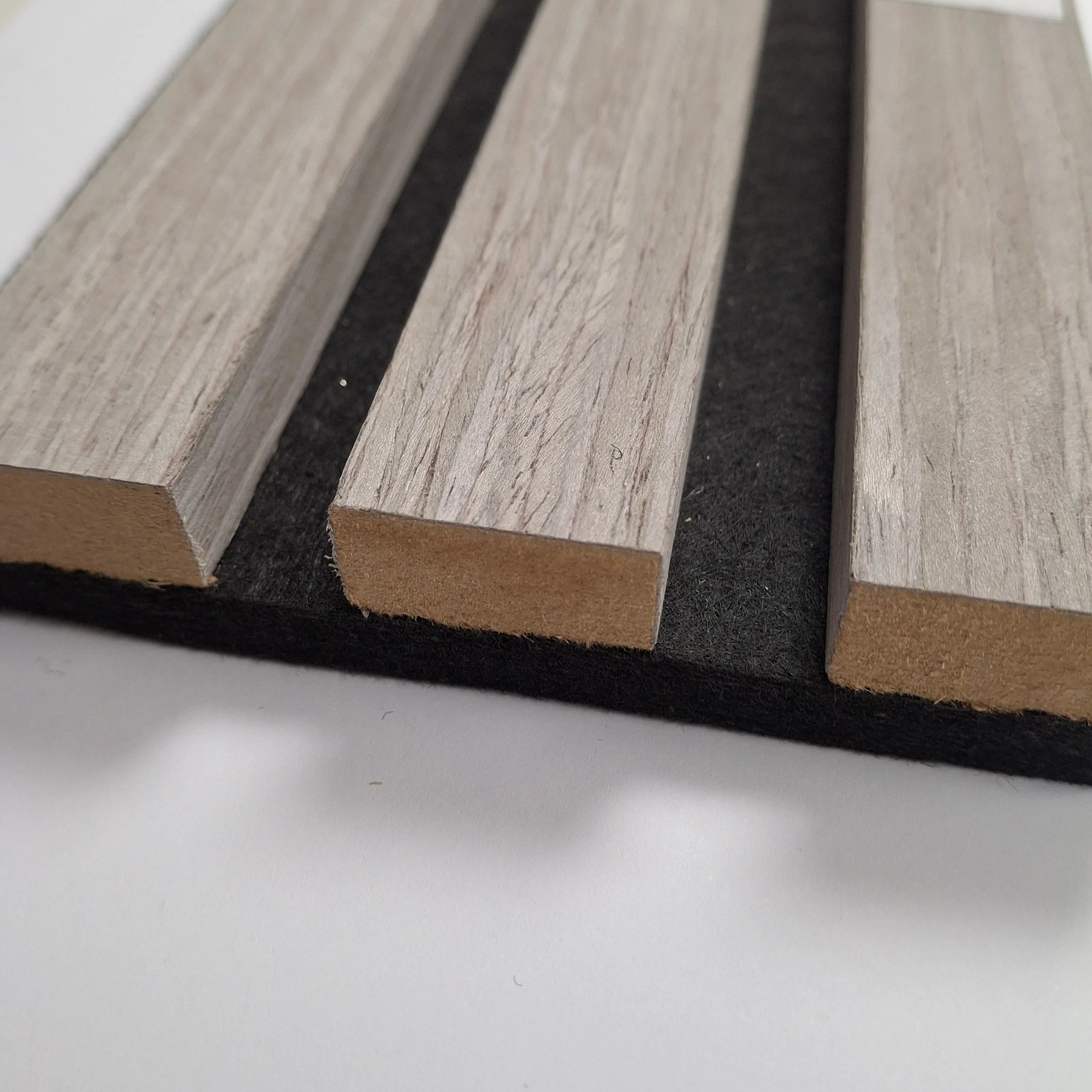 Grey Oak Acoustic Slatted Wall Panel with high-performance felt backing for home and office interior design solid Furniture UK