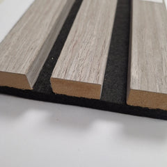 Grey Oak Acoustic Slatted Wall Panel with high-performance felt backing for home and office interior design solid Furniture UK