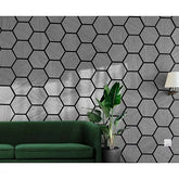 Grey Oak hexagon acoustic wall panels displayed in a main view, featuring geometric design and felted backing for sound absorption, adding style and acoustic comfort to home or office interiors. solid furniture UK