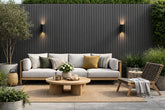 Installed grey outdoor wall panels 16x240cm pack of 12 UK by Solid Furniture LTD on exterior wall with modern slatted finish