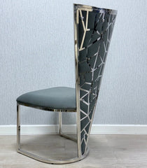 Grey and silver Vienna dining chair, main front view upholstered modern dining chair UK by Solid Furniture UK