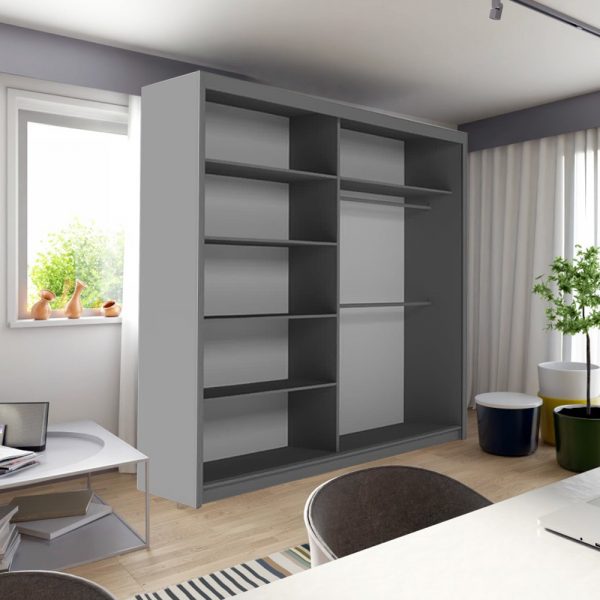 Grey sliding wardrobe with full-length mirrors for contemporary bedroom solid furniture UK