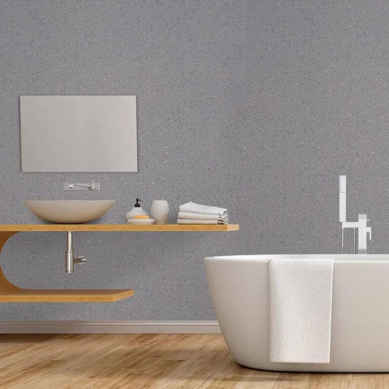 Grey Sparkle black and grey gloss shower wall panel installed in modern bathroom solid furniture UK