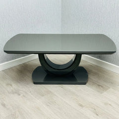 Grey Texas coffee table with 120cm high gloss top and U-shaped base | Solid Furniture UK