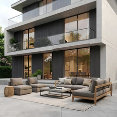 Grey seamless WPC wall panels 16×240cm pack of 12 installed on an exterior wall by Solid Furniture UK