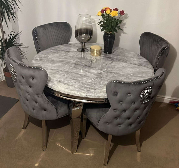 Solid Furniture UK LTD Louis Grey Round Marble Dining Table With Grey