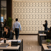 Halo Acoustic Wall Panels installed in office interior UK by Solid Furniture UK, acoustic wall panels for office feature wall, total coverage: 240cm x 60cm