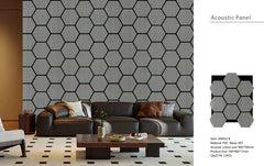 Light grey hexagon wood wall panels adding a modern and calming look to an interior space