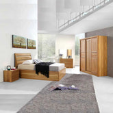 High Gloss Alexandra Oak Ottoman Storage Bed with modern headboard by Solid Furniture UK