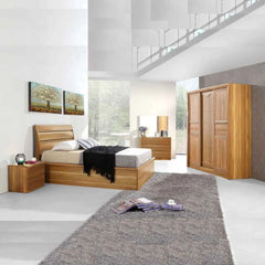 High Gloss Alexandra Oak Ottoman Storage Bed with modern headboard by Solid Furniture UK