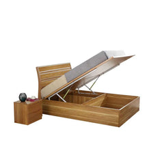 Open storage view of High Gloss Alexandra Oak Ottoman Bed showing spacious under bed storage by Solid Furniture UK