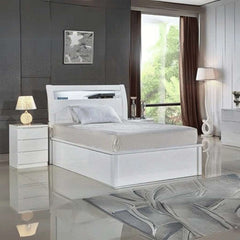 High Gloss Rugby Ottoman Bed with white mattress main view by Solid Furniture UK
