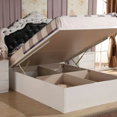 Open view of Black Headboard Italian High Gloss Rugby Ottoman Bed from Solid Furniture UK