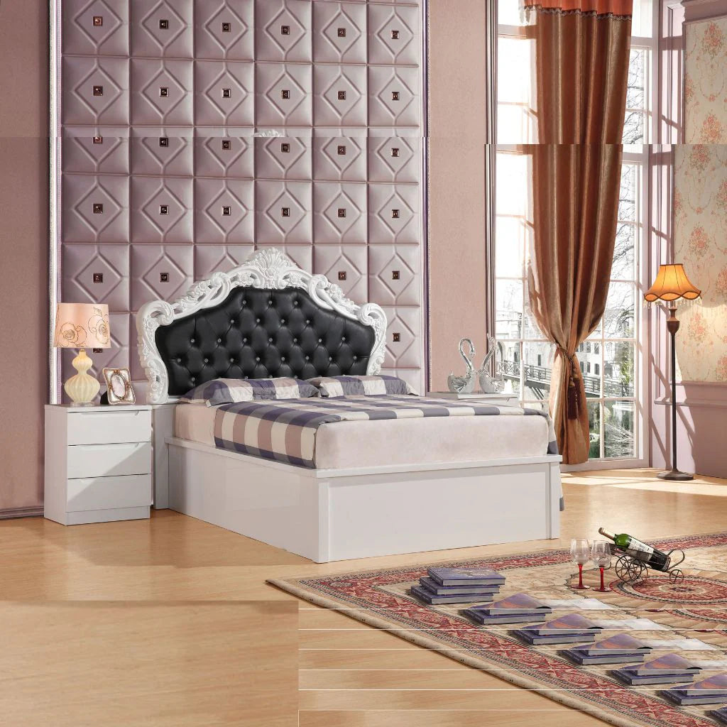 Black headboard Italian High Gloss Rugby Ottoman Bed from Solid Furniture UK