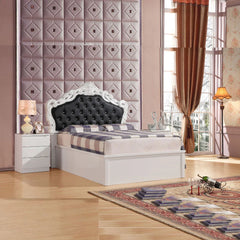 Black headboard Italian High Gloss Rugby Ottoman Bed from Solid Furniture UK