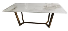 Jessica dining table side view showing its gold frame and ceramic tabletop, Solid Furniture UK
