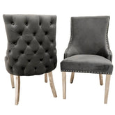 Kensington dark grey fabric deep button back chrome dining chairs pair view UK from Solid Furniture UK