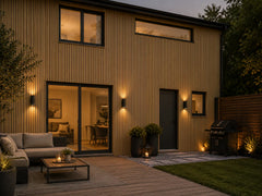 Khaki waterproof exterior WPC wall panels 180/290cm installed on house facade wall | Solid Furniture UK