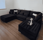 Large Bishop U shape corner sofa in black chenille fabric showing spacious UK made design and deep seating SOLID FURNITURE LTD