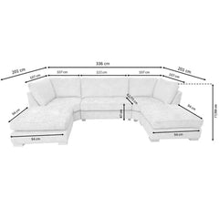 Large Bishop U shape corner sofa showing detailed dimensions and spacious U shape layout UK solid furniture LTD