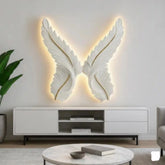 White LED wings decorative wall art inspired by butterfly wings, wall-mounted with soft ambient lighting, size 83 x 83 cm by Solid Furniture UK.