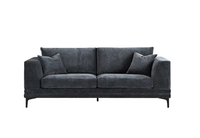 Lenox 2-seater sofa in steel grey velvet, minimalist contemporary design