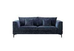 Lenox sofa in Aegean blue velvet upholstery with wooden plinth base – modern 2 seater and 3 seater velvet sofa