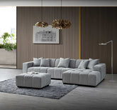 Leonard right-hand corner sofa in cloudy grey bouclé fabric, modern modular living room seating solid furniture UK