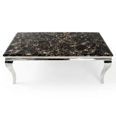 Lewis 120cm coffee table with black marble top and polished chrome frame | Solid Furniture UK
