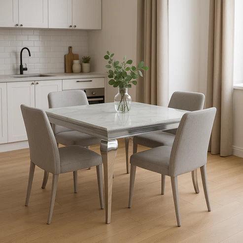 Lewis Chrome Marble Dining Table 1.2m – main view from Solid Furniture UK