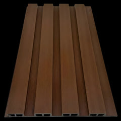 Light brown seamless WPC outdoor wall cladding 16×240cm pack of 12 with a detailed slatted finish by Solid Furniture UK