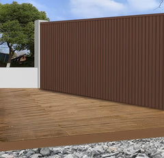 Light Brown Waterproof Exterior WPC Wall Panels 180cm 290cm Installed on Main Gate Solid Furniture UK