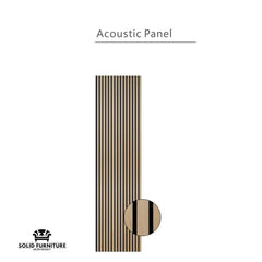 Light oak acoustic wall panel dimensions 60 x 240 cm with slat width, spacing, and depth specifications. Solid Furniture UK