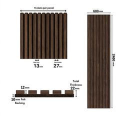 Light Oak Acoustic Wall Panels 60 × 240 cm with panel measurements and slat dimensions – Solid Furniture UK