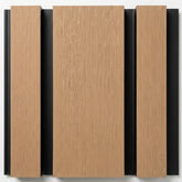 Close up view of Light Oak wide slat composite wall cladding showing realistic wood grain texture solid furniture UK