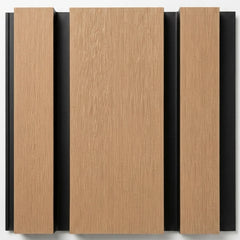 Close up view of Light Oak wide slat composite wall cladding showing realistic wood grain texture solid furniture UK