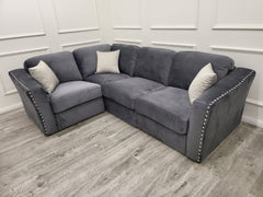 Lincoln 4 piece velvet corner sofa in silver colour by Solid Furniture UK