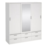 Line White 3-Door Sliding Wardrobe front view with 6 drawers solid furniture UK