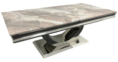 London 120cm coffee table main view with marble top and chrome U-shaped base by Solid Furniture UK