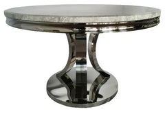 London round dining table chrome pedestal base view by Solid Furniture UK