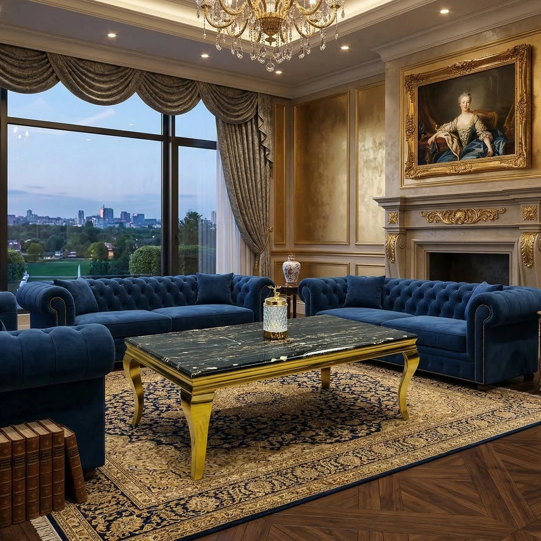 Louis 120cm Black Marble Coffee Table with Gold Frame in Living Room | Solid Furniture UK