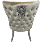 Louis Plush Dining Chair Mink by Solid Furniture UK back view featuring elegant shimmer shade velvet finish with luxury detailing and lion knocker design